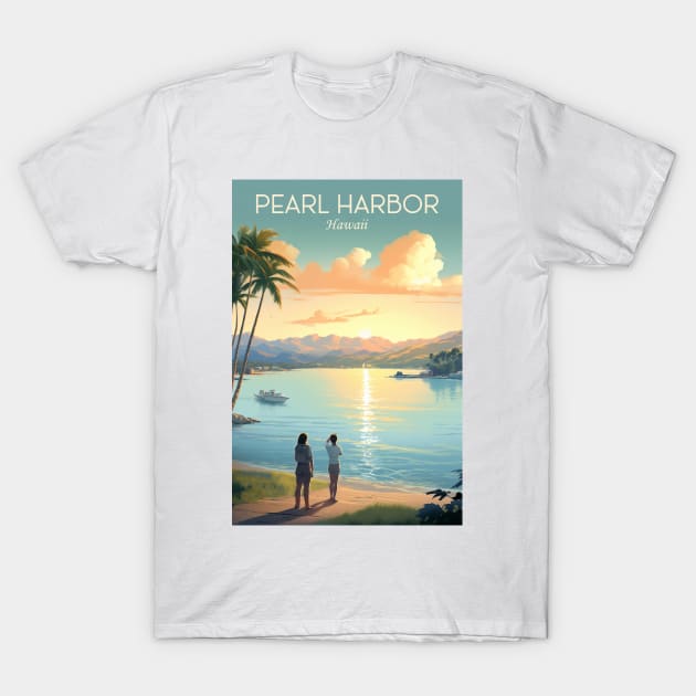 Pearl Harbour Travel Poster T-Shirt by GreenMary Design